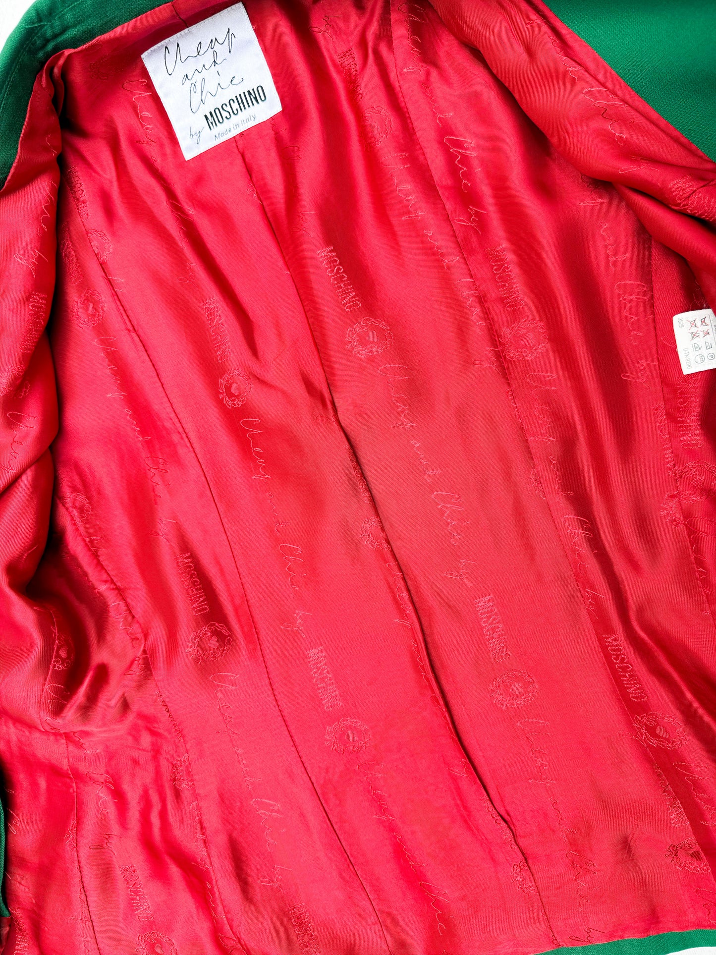 1980's Moschino Green Cow Crossing Skirt Suit