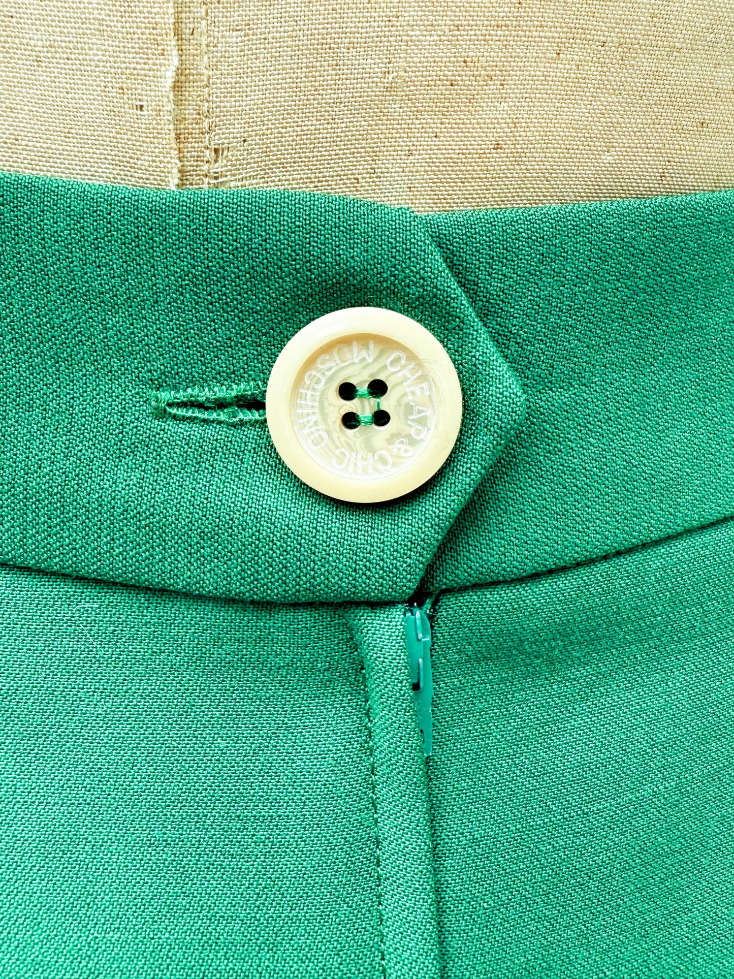 1980's Moschino Green Cow Crossing Skirt Suit