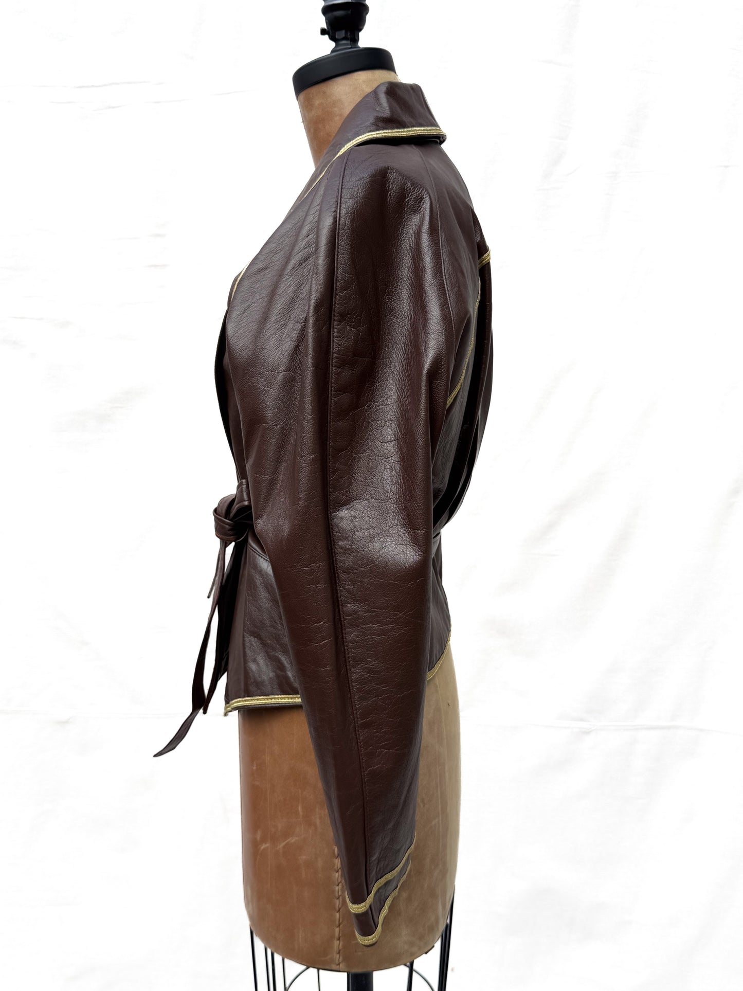 1980's Twins Chocolate Leather Gold Trim Jacket