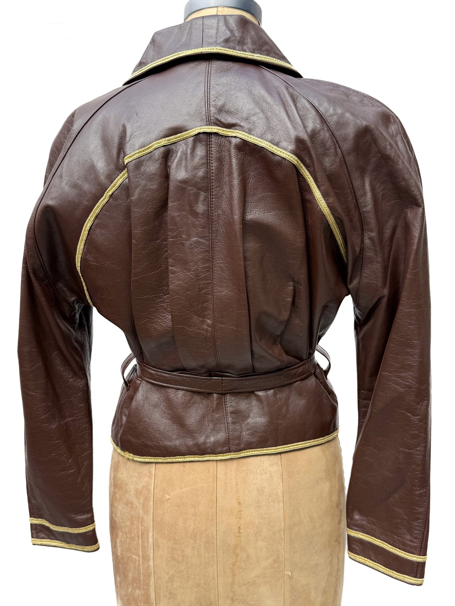 1980's Twins Chocolate Leather Gold Trim Jacket