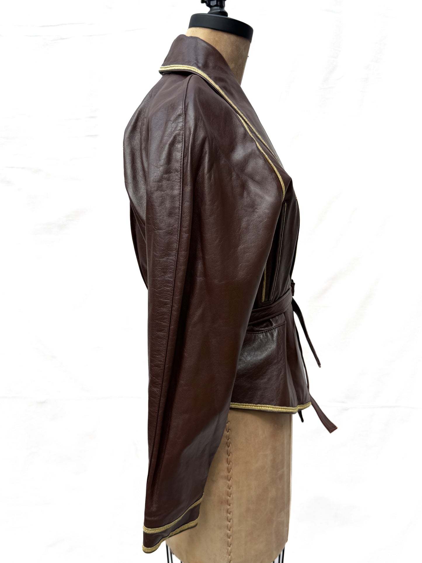 1980's Twins Chocolate Leather Gold Trim Jacket