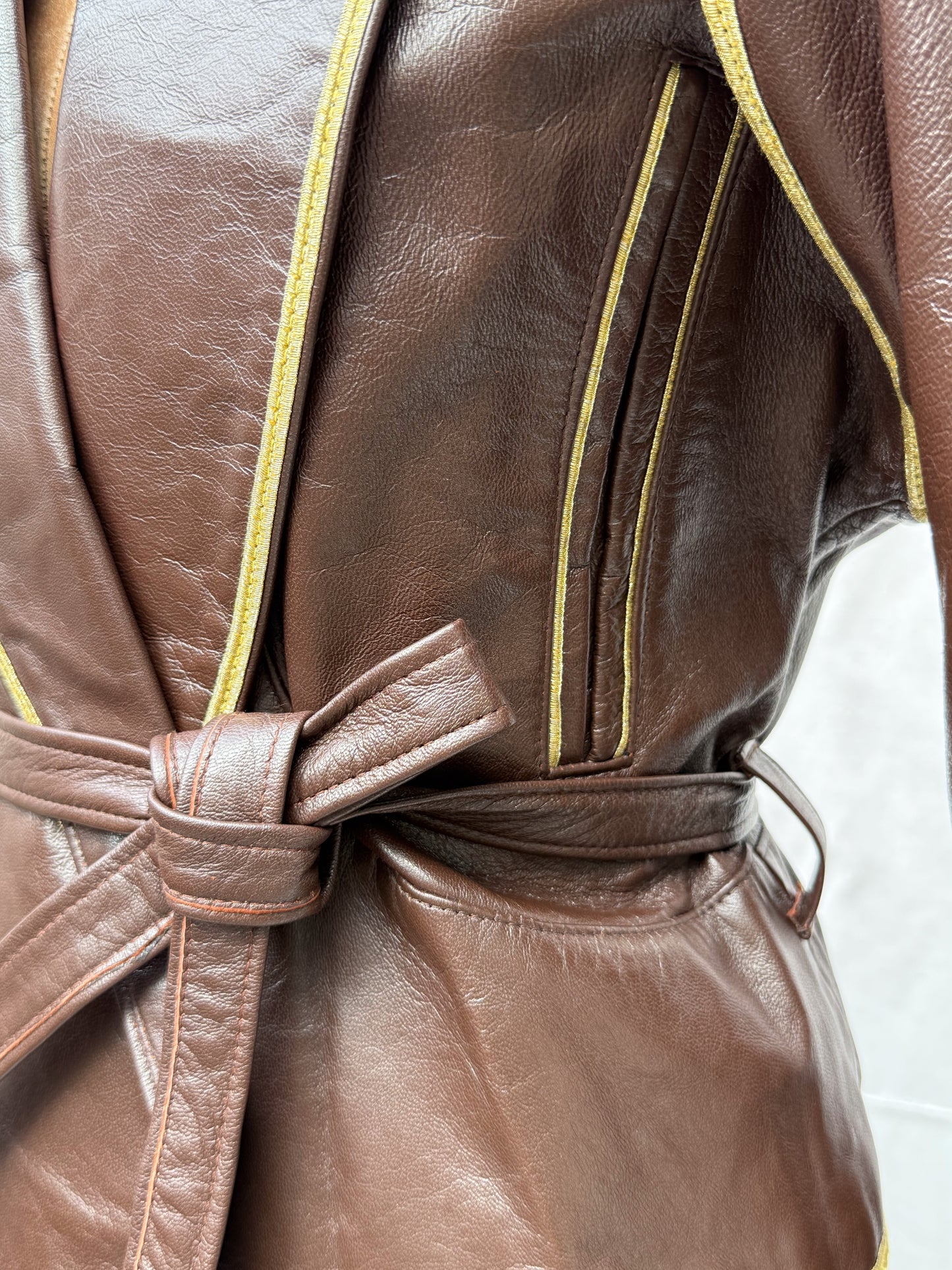 1980's Twins Chocolate Leather Gold Trim Jacket