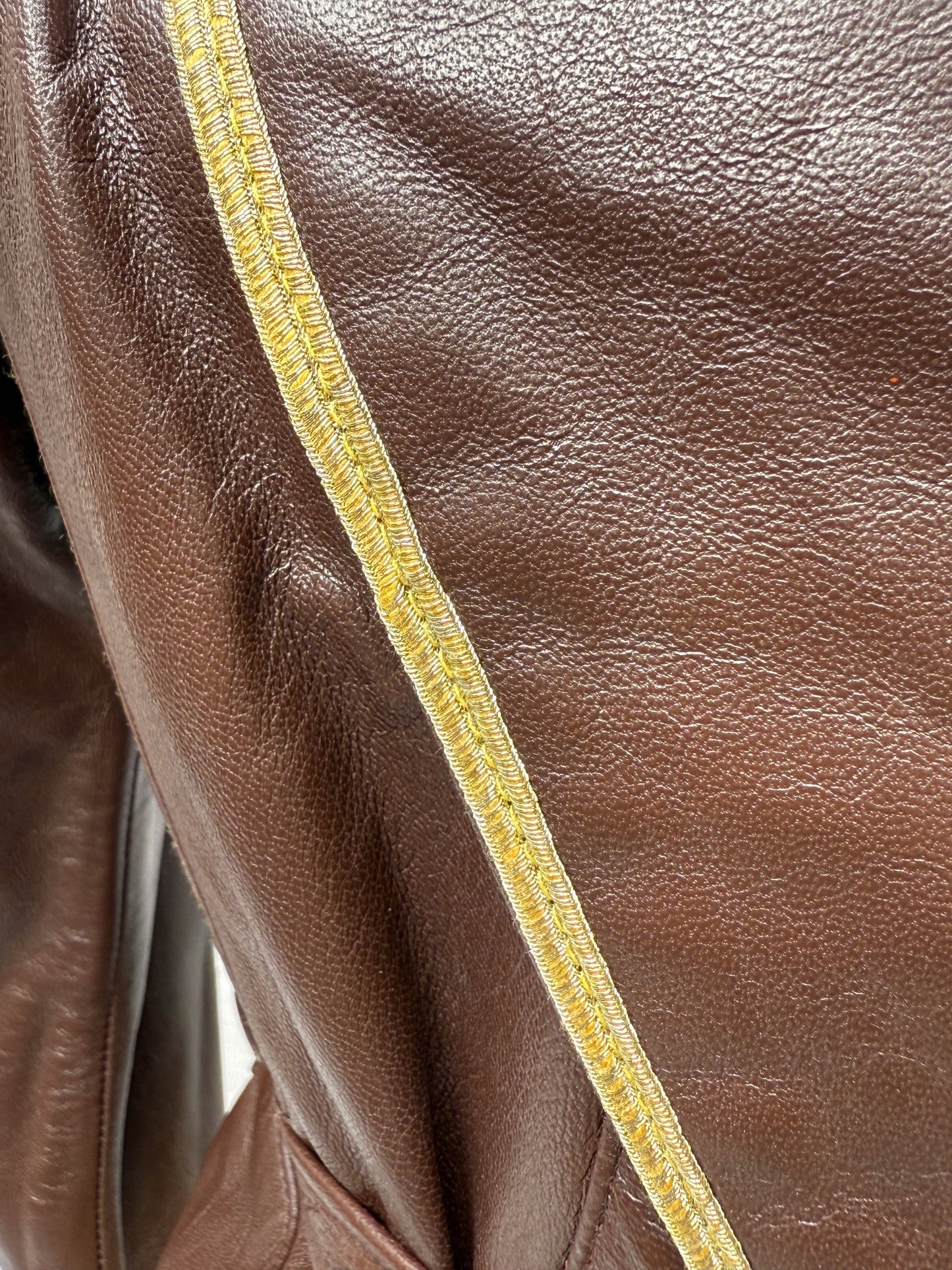 1980's Twins Chocolate Leather Gold Trim Jacket