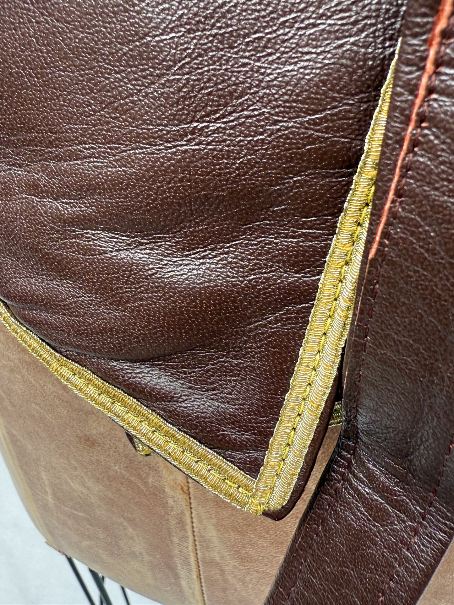 1980's Twins Chocolate Leather Gold Trim Jacket