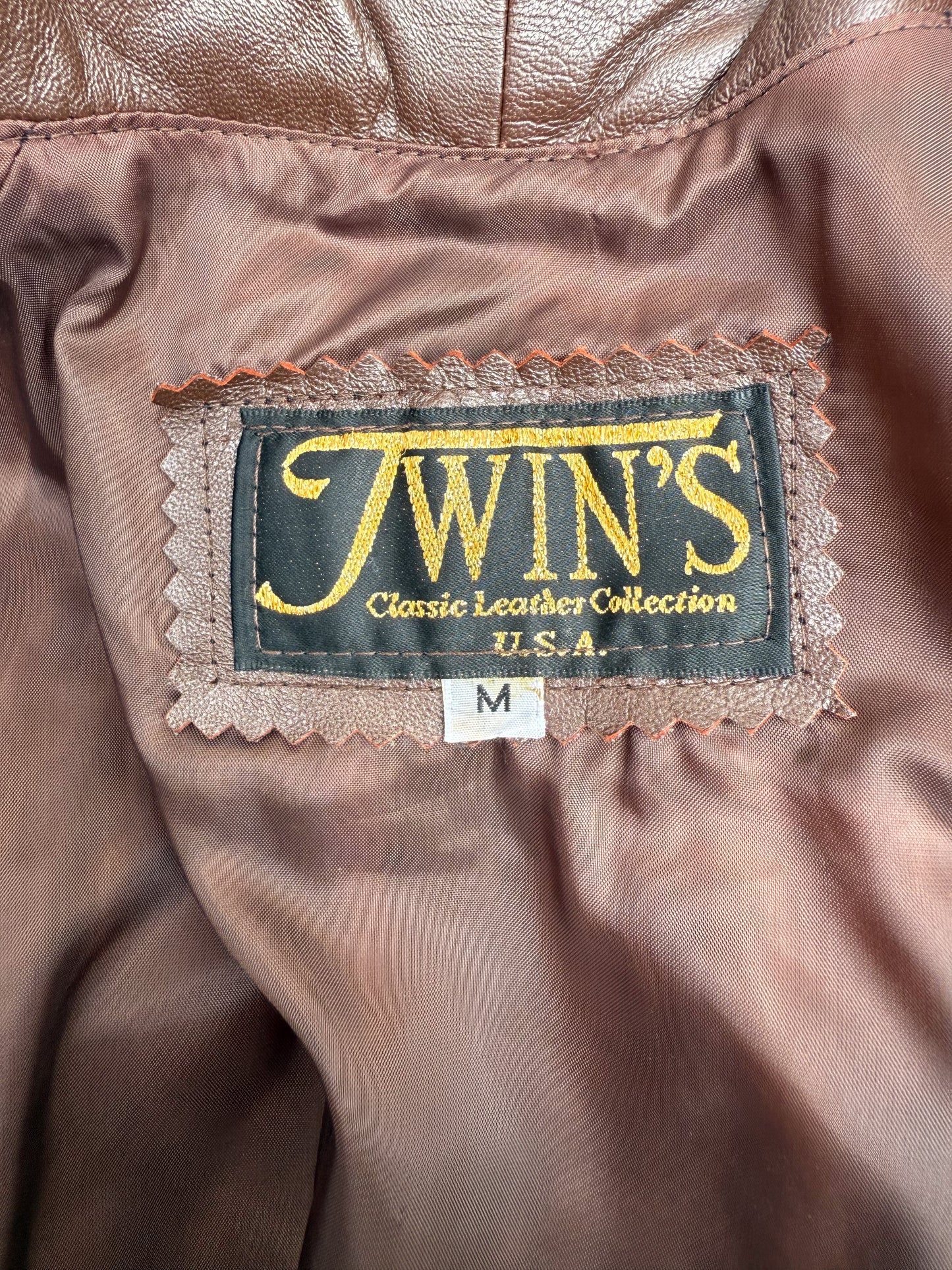 1980's Twins Chocolate Leather Gold Trim Jacket