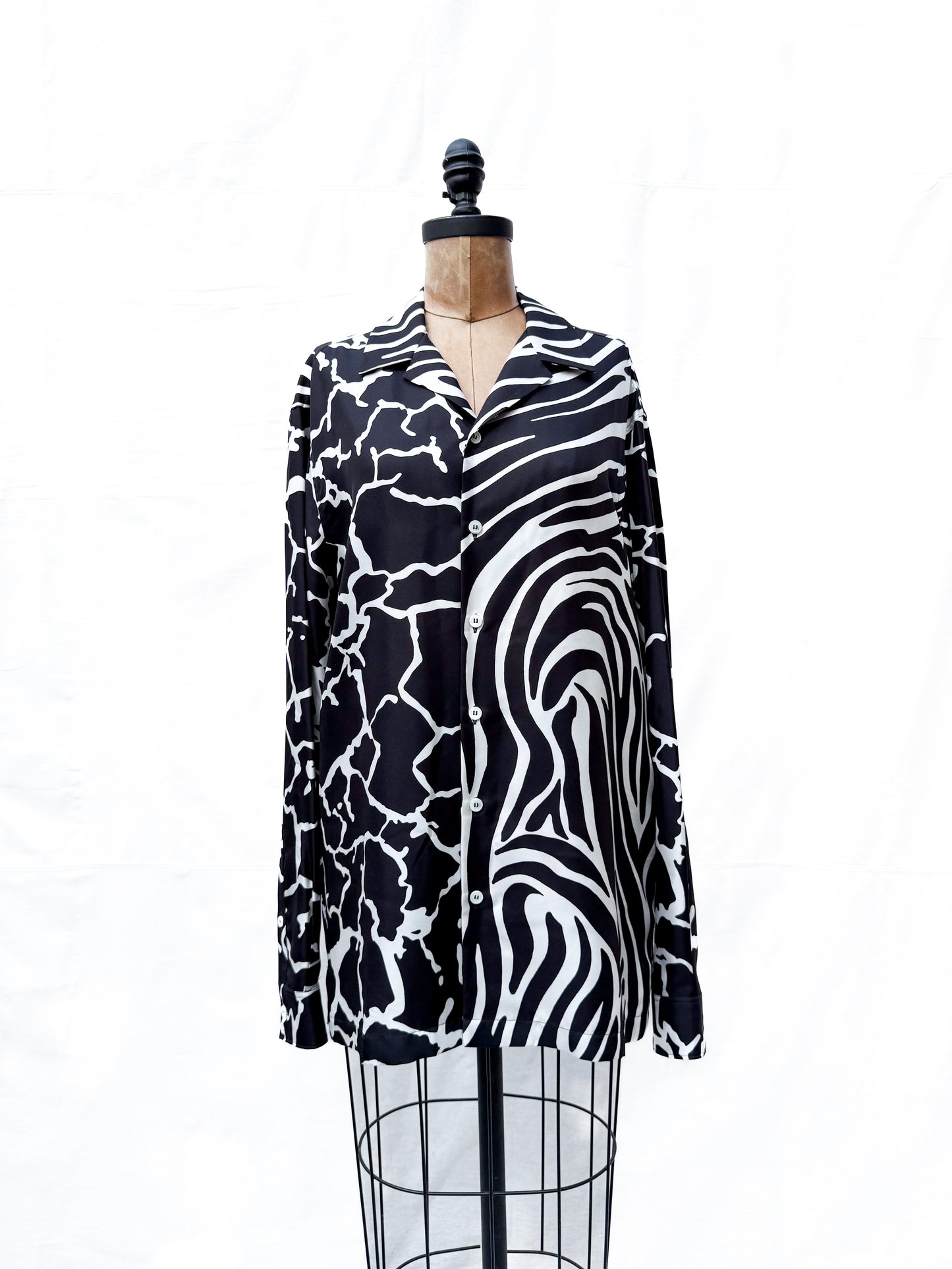 2000's Versace Noir Animal Print Silk Button Down