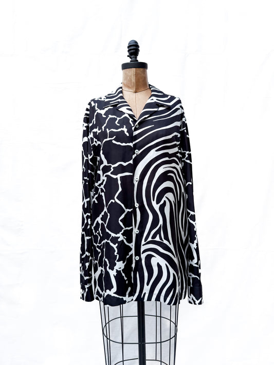 2000's Versace Noir Animal Print Silk Button Down