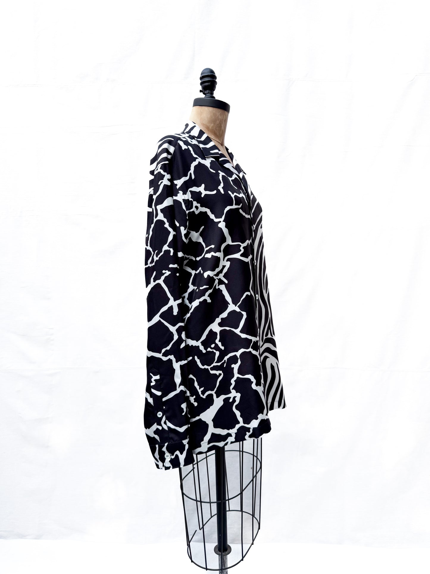 2000's Versace Noir Animal Print Silk Button Down