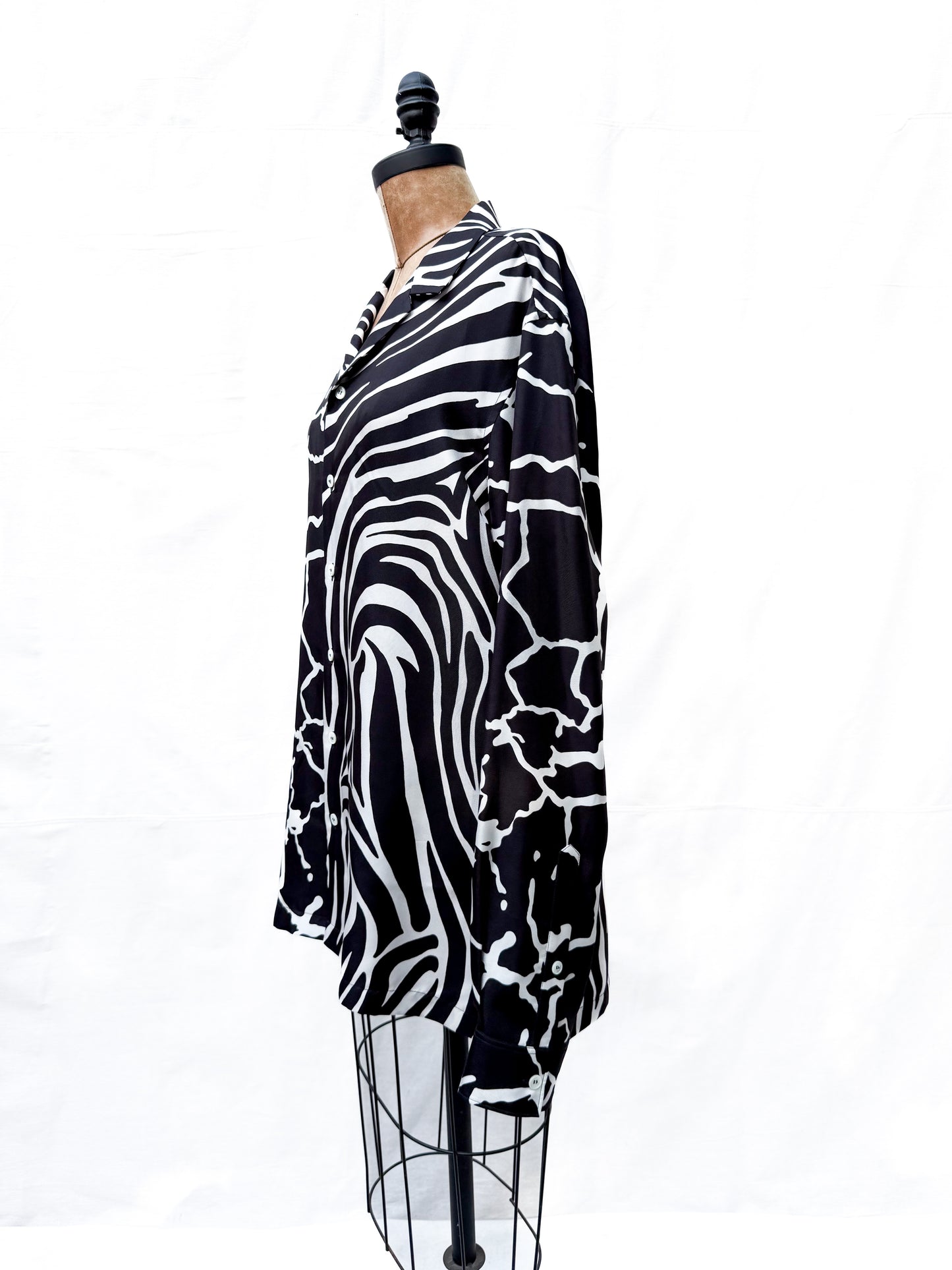 2000's Versace Noir Animal Print Silk Button Down