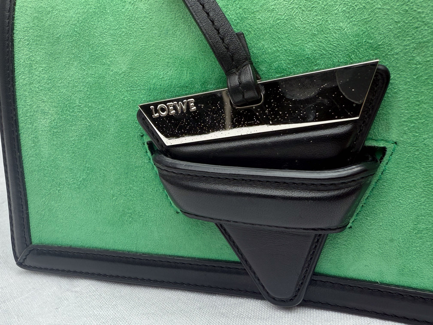 Loewe Sea Green Barcelona Suede Noir Leather Purse