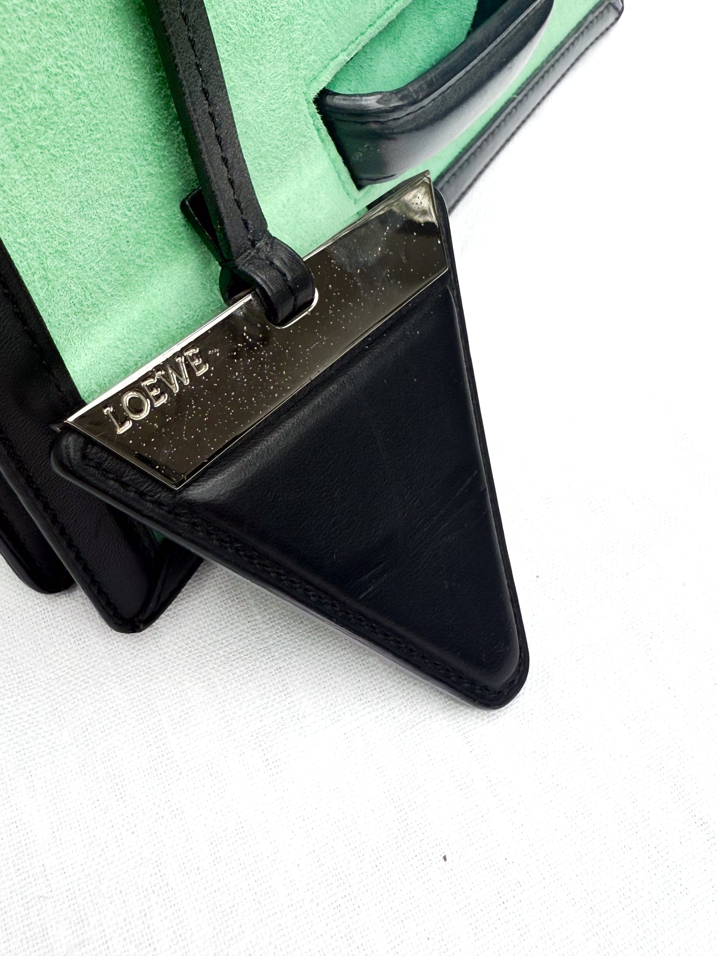 Loewe Sea Green Barcelona Suede Noir Leather Purse