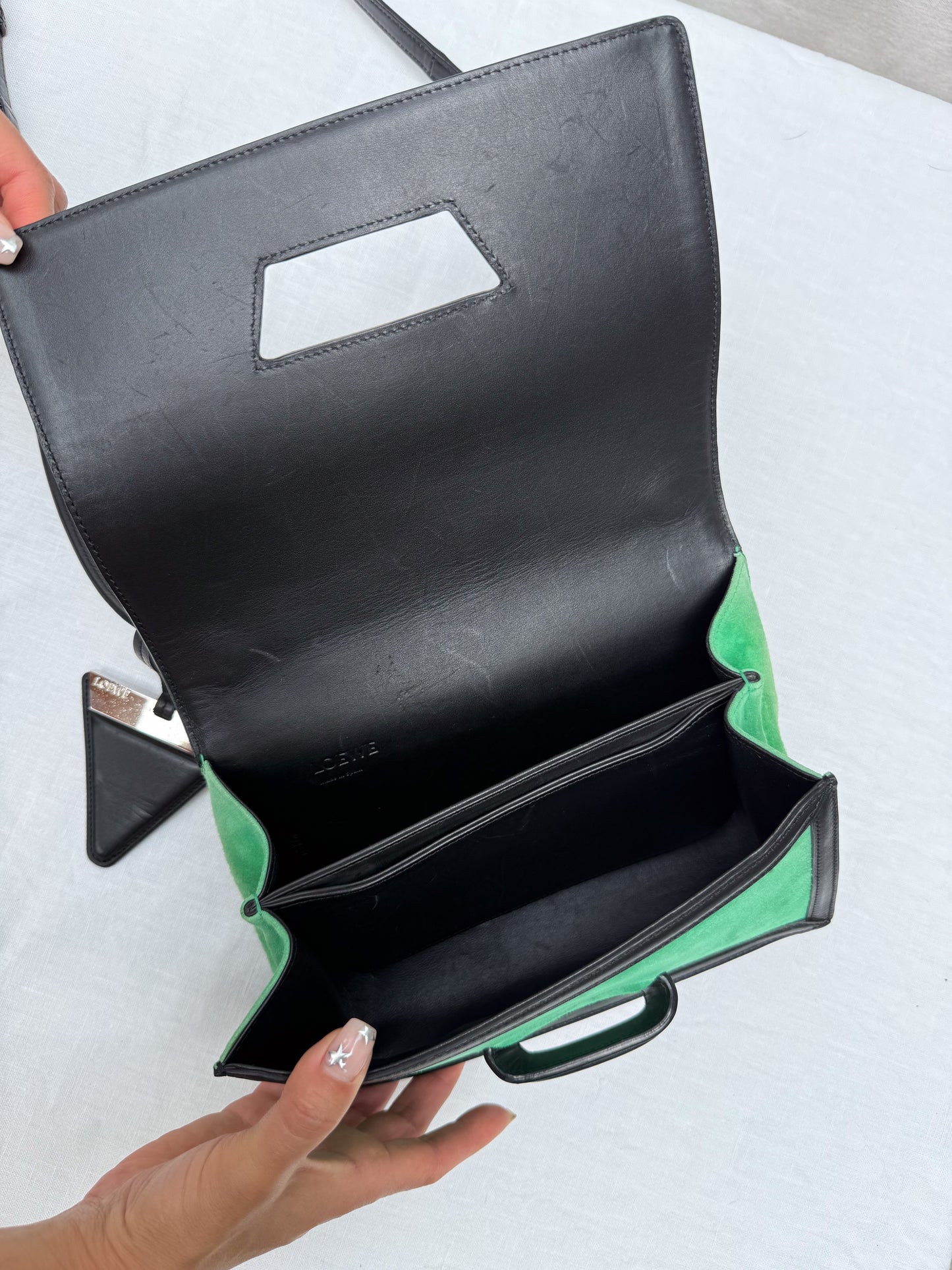 Loewe Sea Green Barcelona Suede Noir Leather Purse