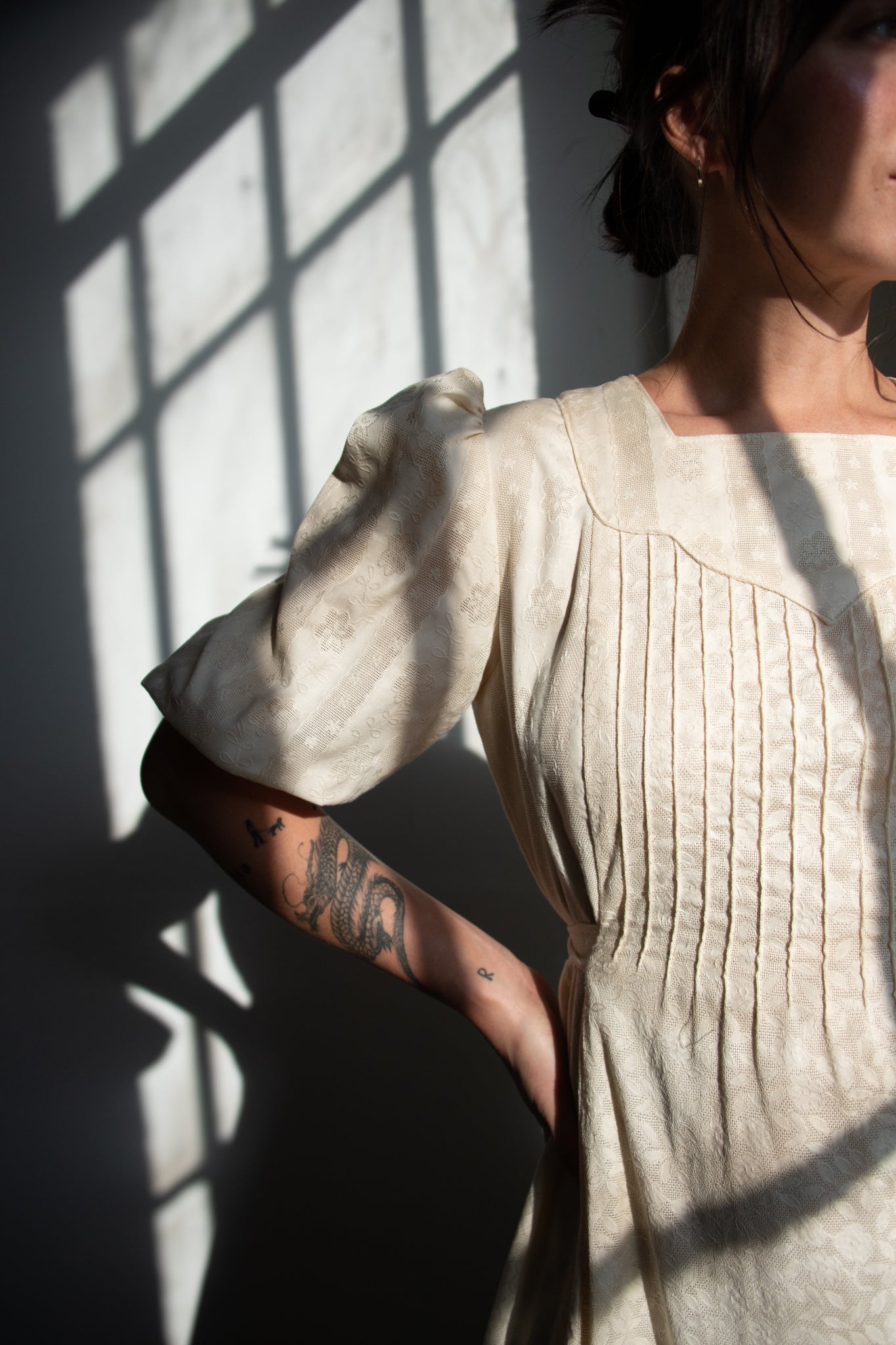 1940's Cream Embellished Floral Gown