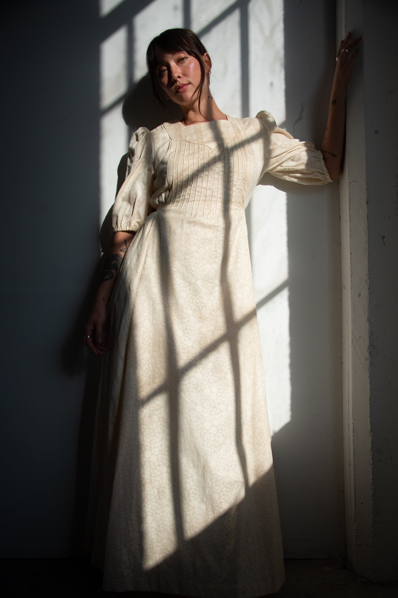 1940's Cream Embellished Floral Gown