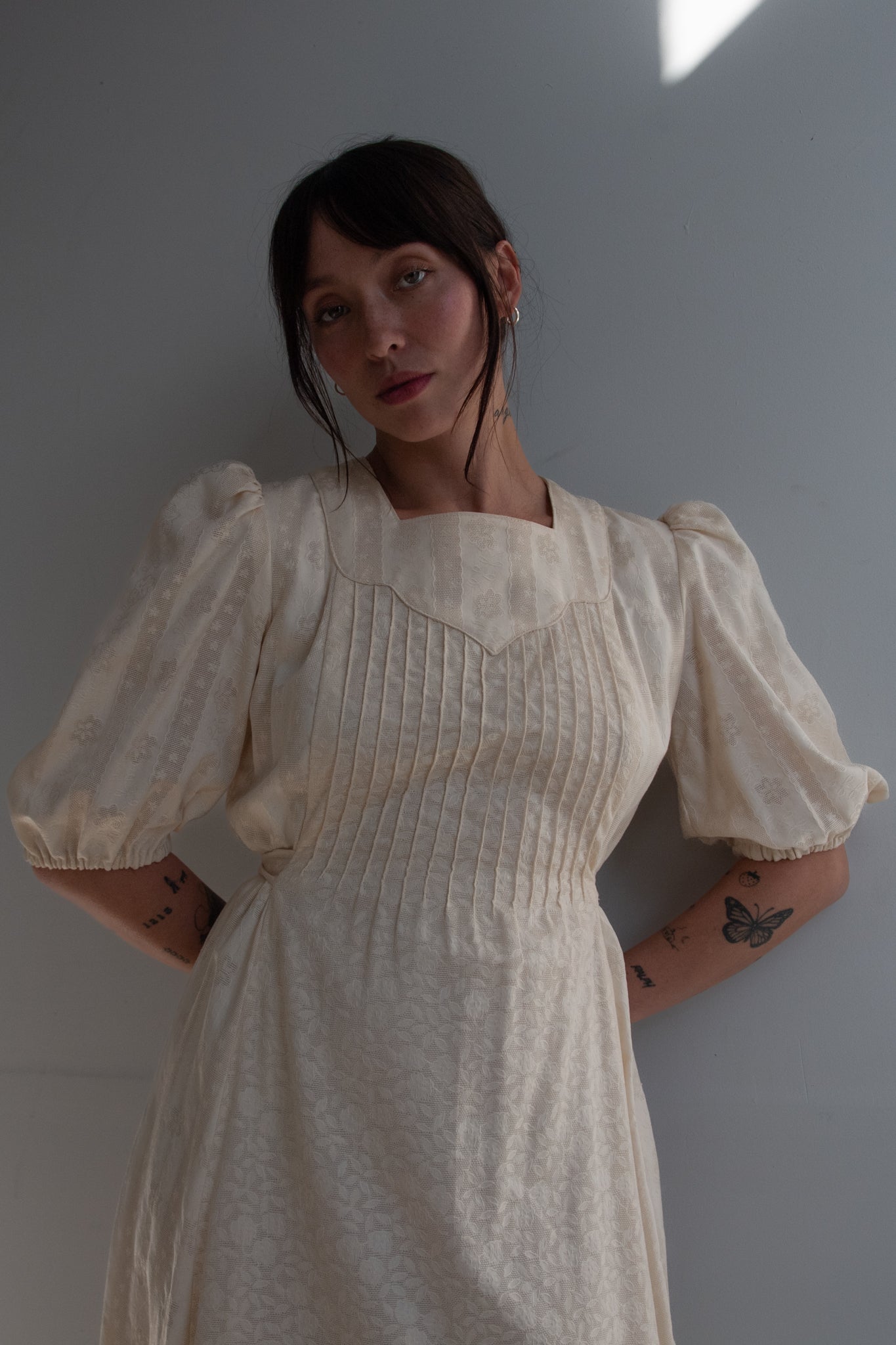 1940's Cream Embellished Floral Gown