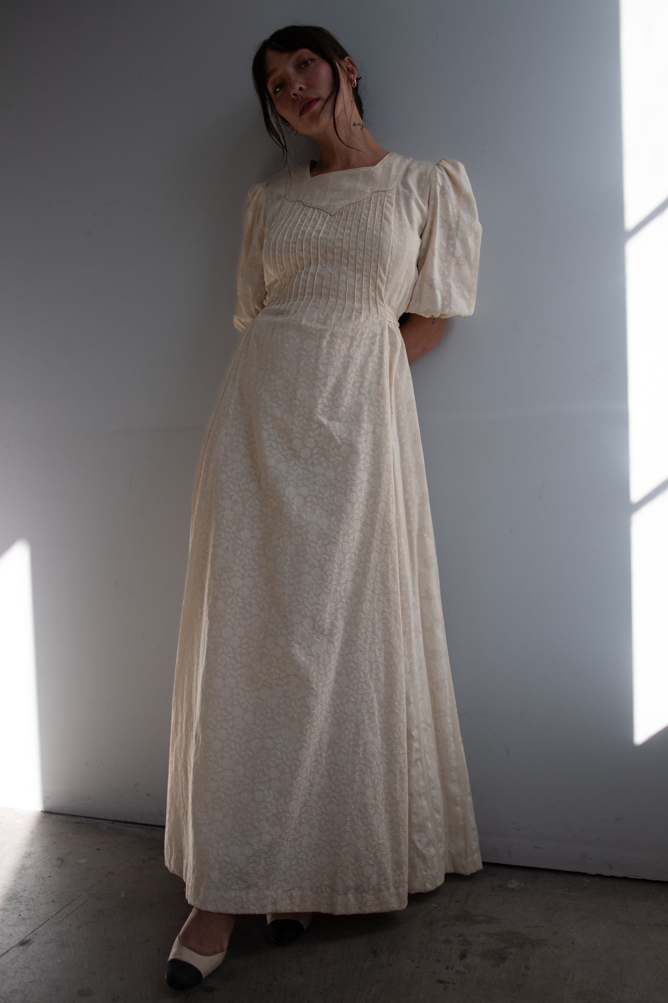 1940's Cream Embellished Floral Gown