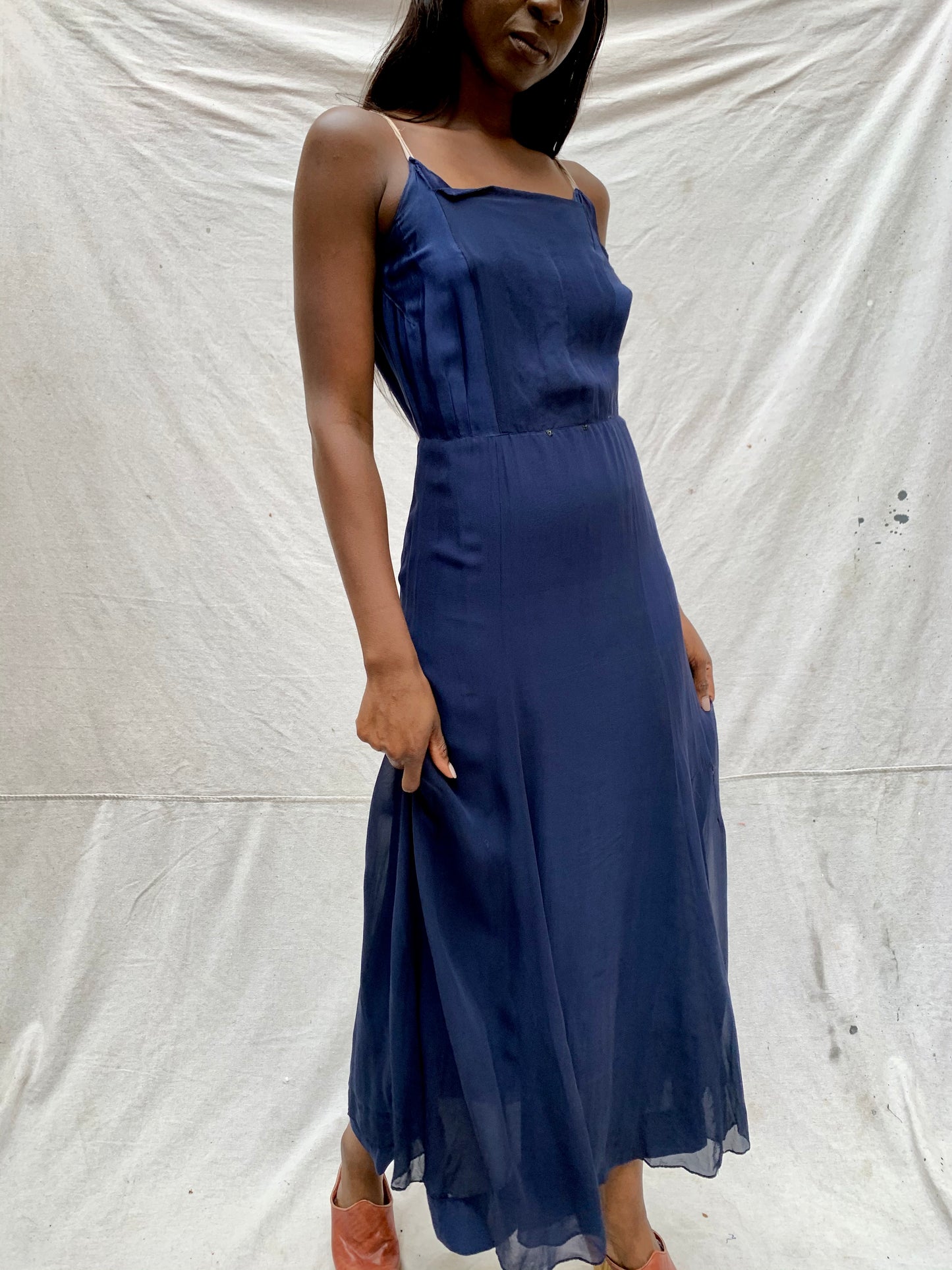 Navy Silk Chiffon Slip Dress