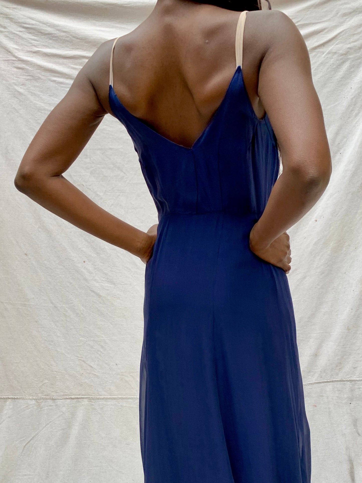 Navy Silk Chiffon Slip Dress