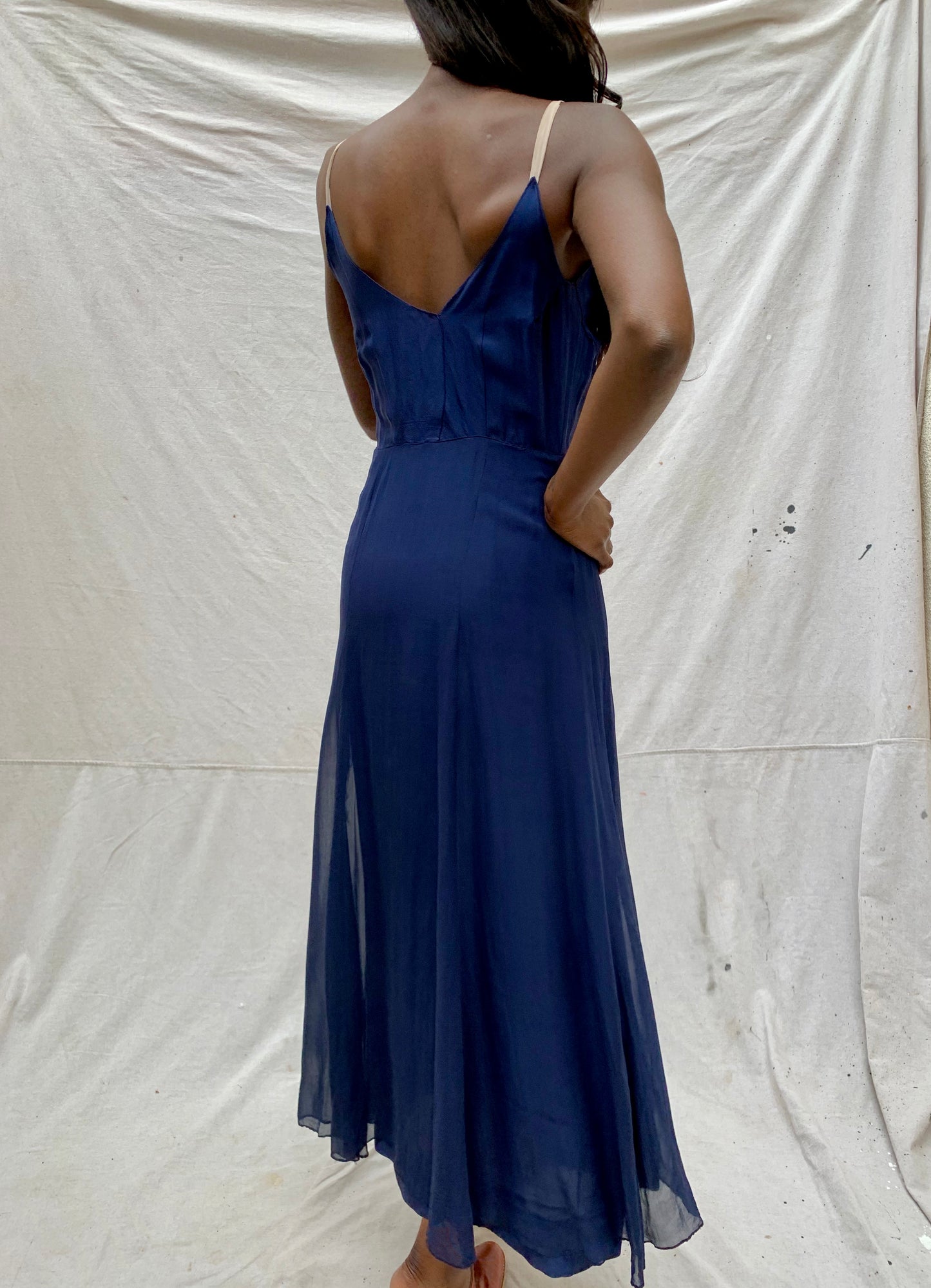 Navy Silk Chiffon Slip Dress