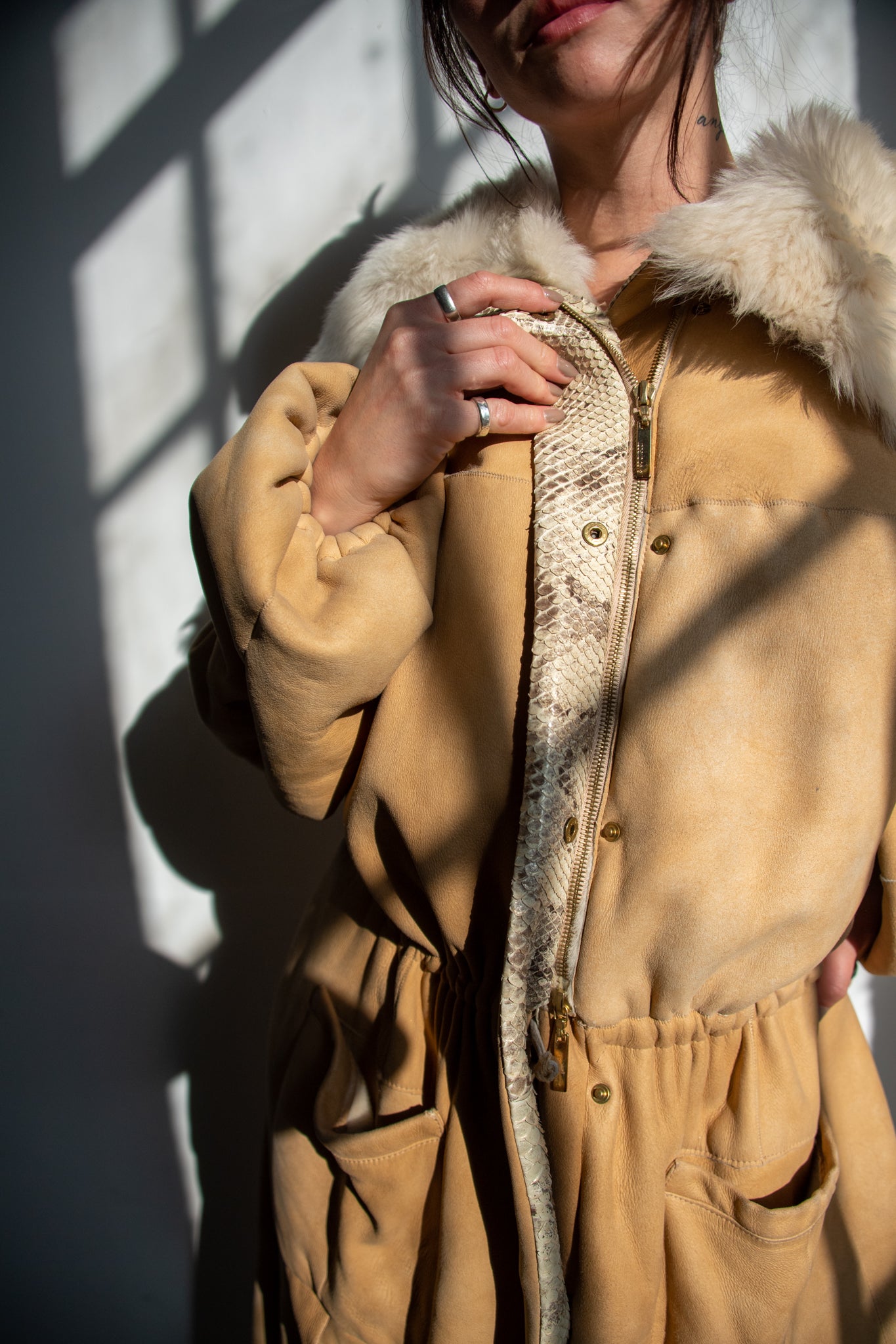 Roberto Cavalli 2003 Shearling Snake Suede Coat