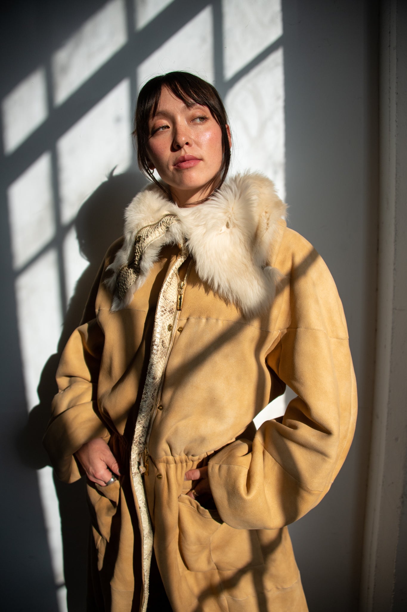 Roberto Cavalli 2003 Shearling Snake Suede Coat