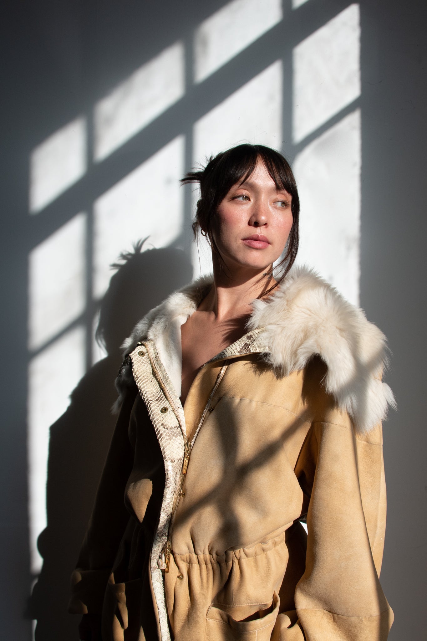 Roberto Cavalli 2003 Shearling Snake Suede Coat