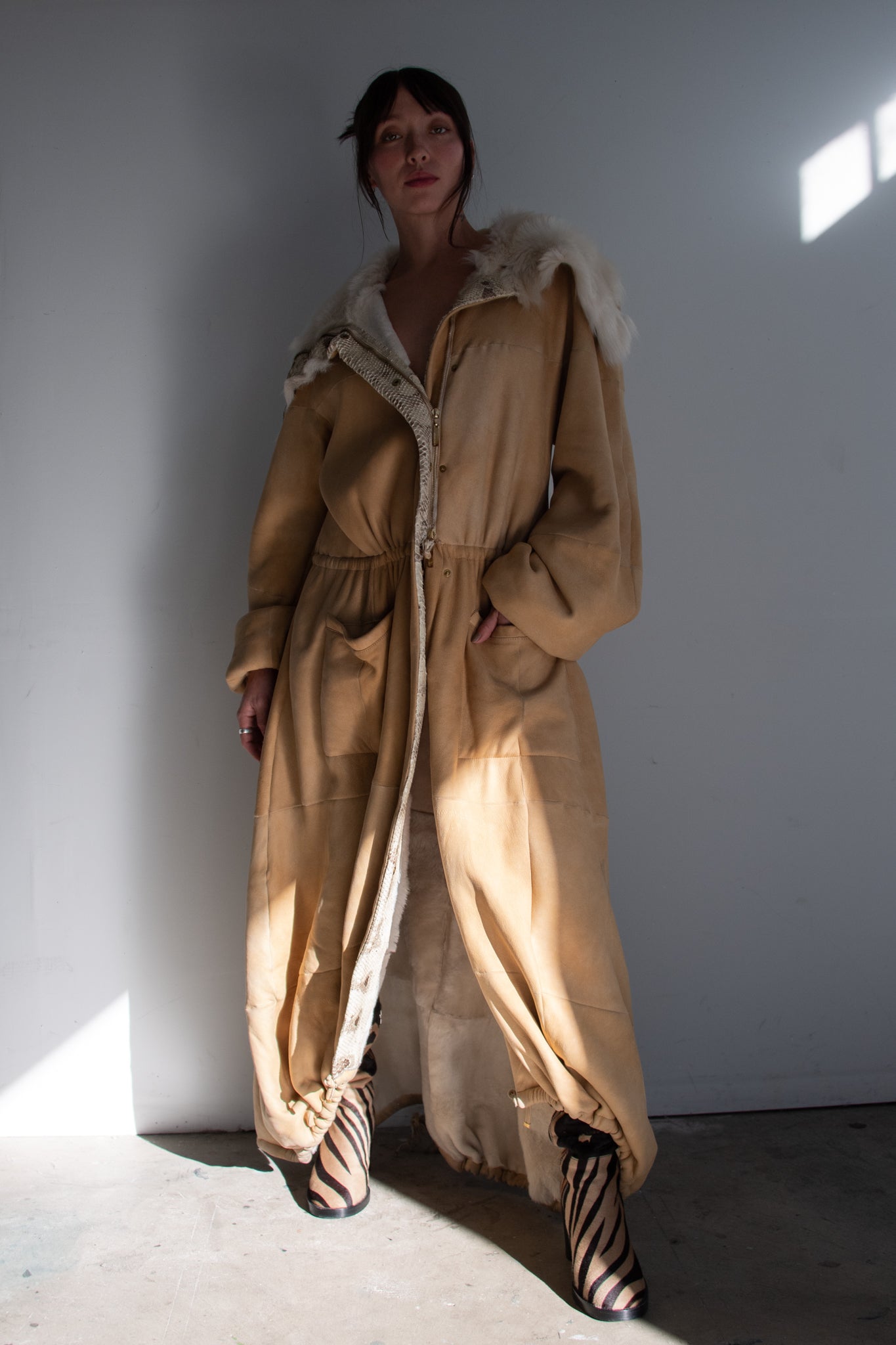 Roberto Cavalli 2003 Shearling Snake Suede Coat