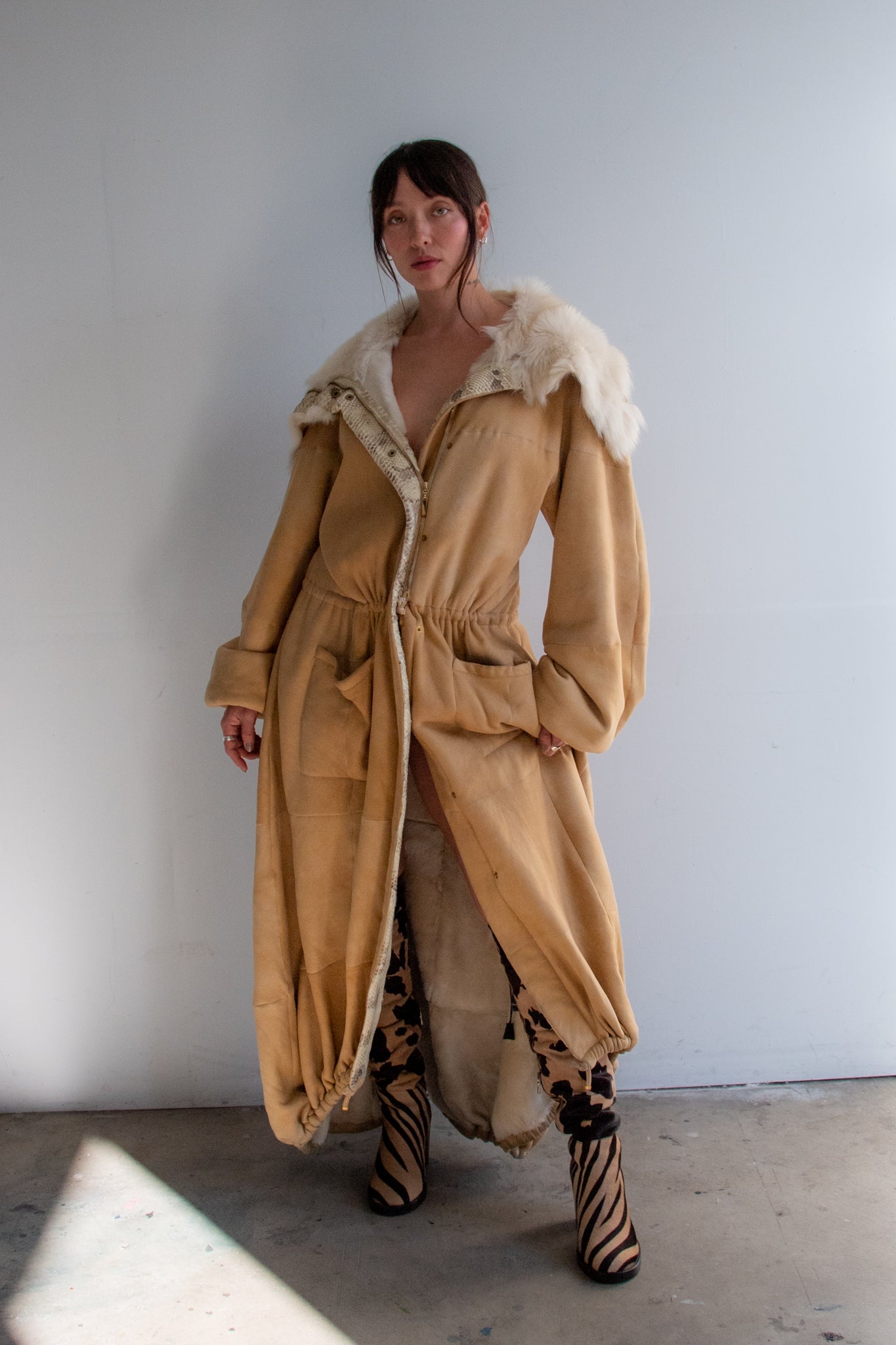 Roberto Cavalli 2003 Shearling Snake Suede Coat