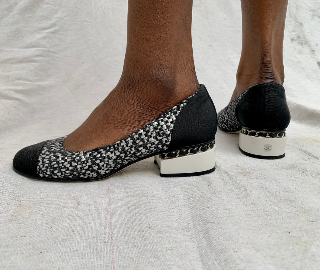 Chanel tweed Slip Shoes