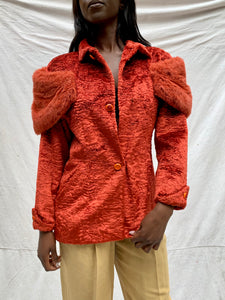 Crimson Faux Trim Fur Coat