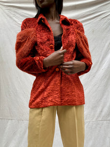 Crimson Faux Trim Fur Coat