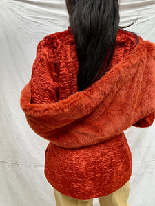 Crimson Faux Trim Fur Coat